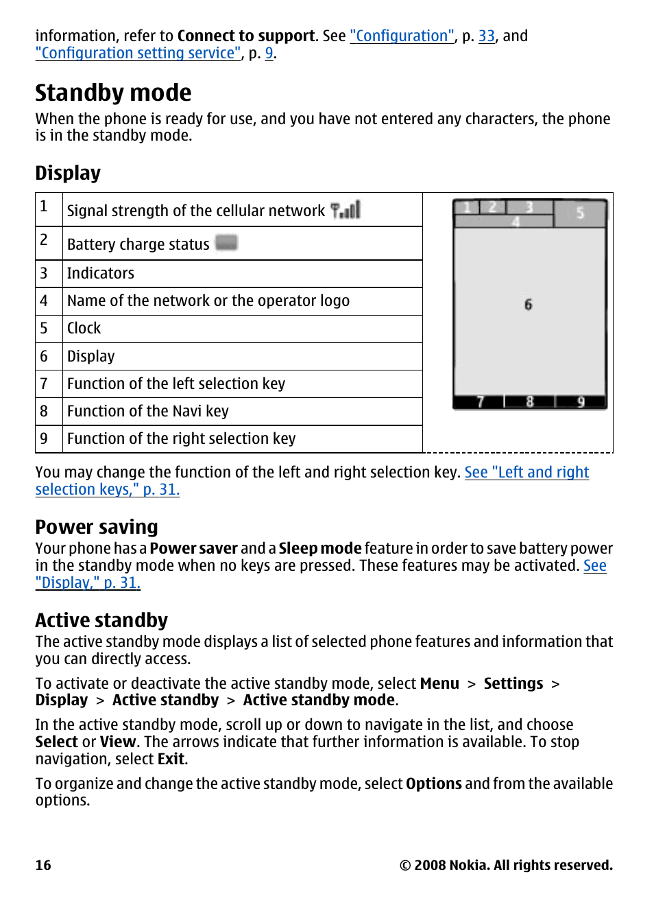 Standby mode, Display, Power saving | Active standby | Nokia 3600 User Manual | Page 17 / 118