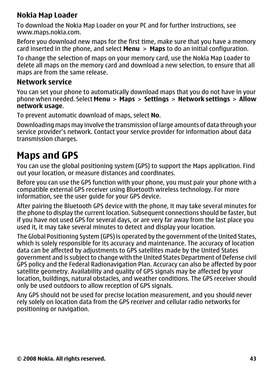 Maps and gps | Nokia 3600 User Manual | Page 44 / 118