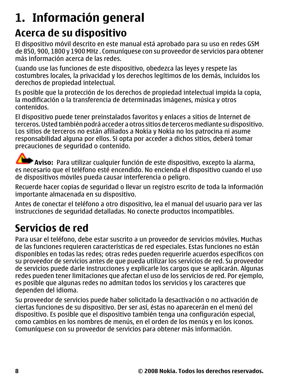 Información general, Acerca de su dispositivo, Servicios de red | Nokia 3600 User Manual | Page 65 / 118