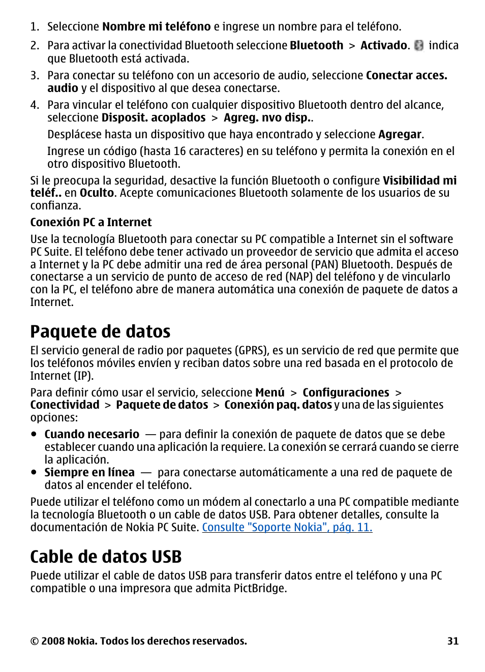 Paquete de datos, Cable de datos usb | Nokia 3600 User Manual | Page 88 / 118