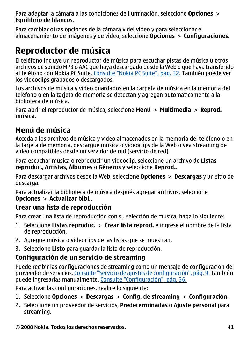 Reproductor de música, Menú de música | Nokia 3600 User Manual | Page 98 / 118