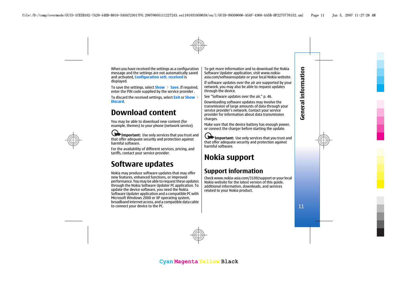 Download content, Software updates, Nokia support | Support information, A website. see "nokia, Support," p. 11 | Nokia 3109 User Manual | Page 13 / 86