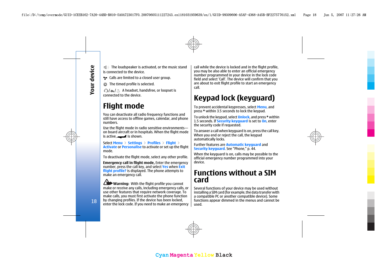 Flight mode, Keypad lock (keyguard), Functions without a sim card | Nokia 3109 User Manual | Page 20 / 86