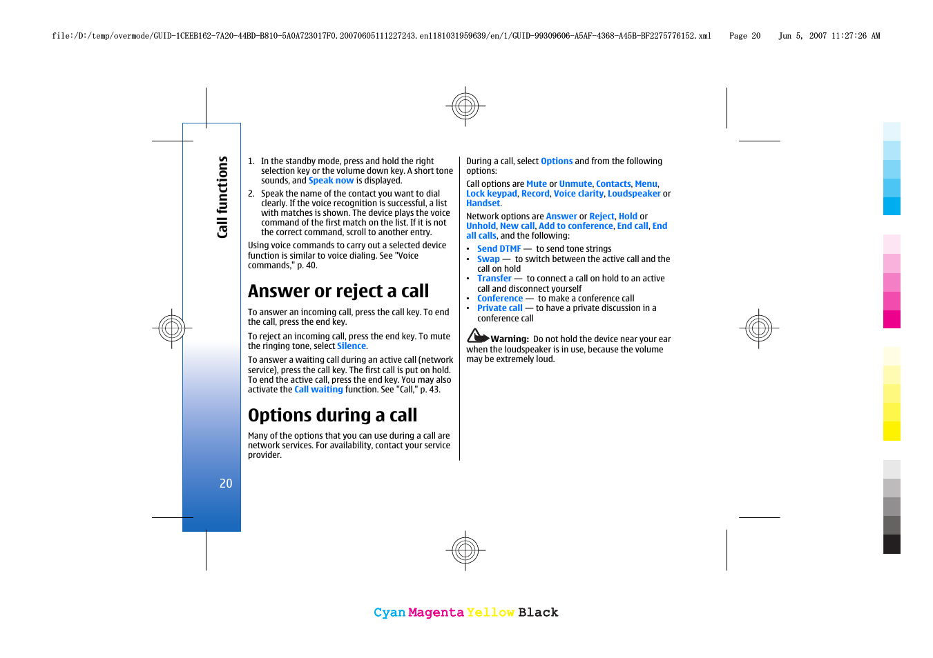 Answer or reject a call, Options during a call | Nokia 3109 User Manual | Page 22 / 86