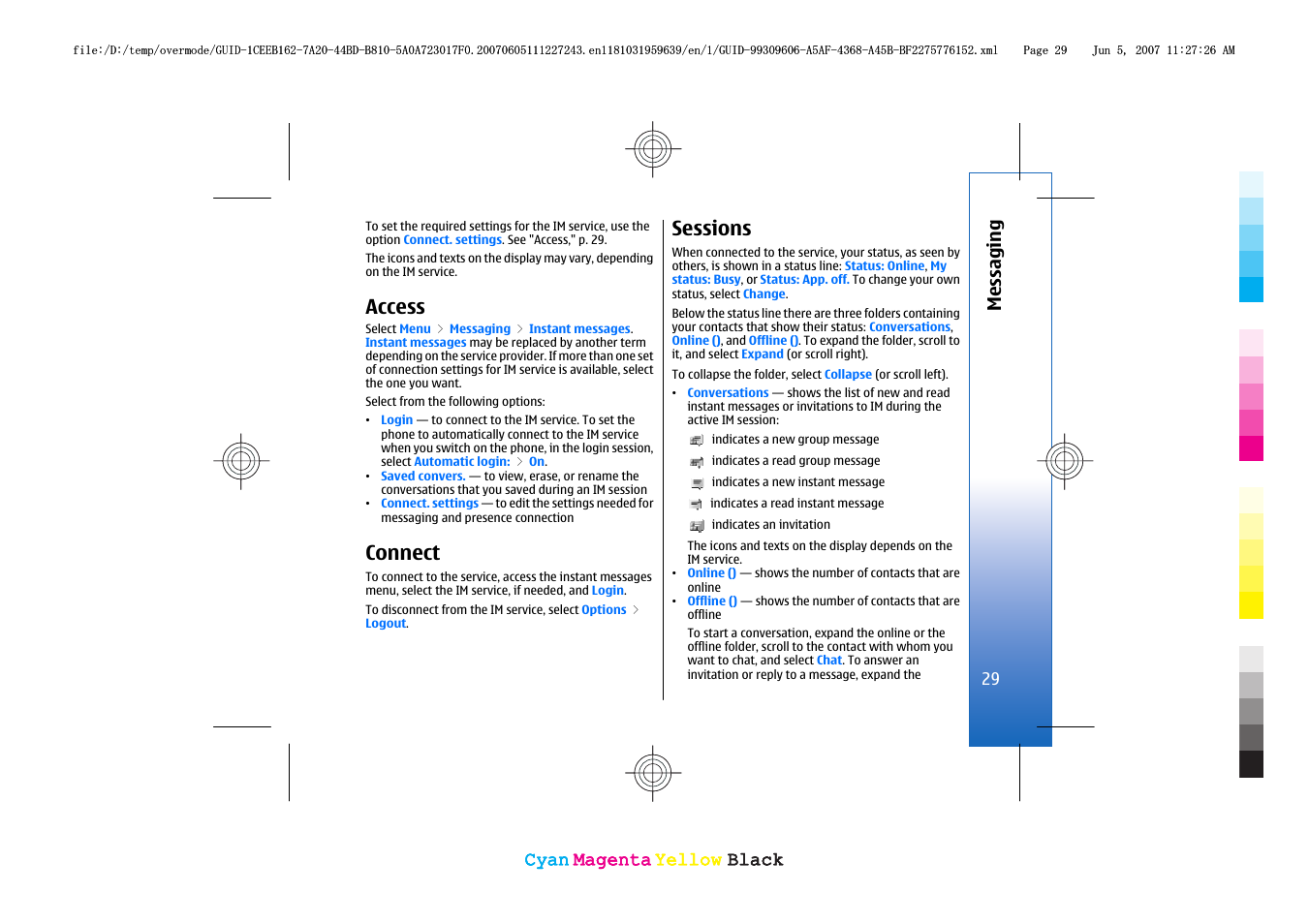 Access, Connect, Sessions | Nokia 3109 User Manual | Page 31 / 86