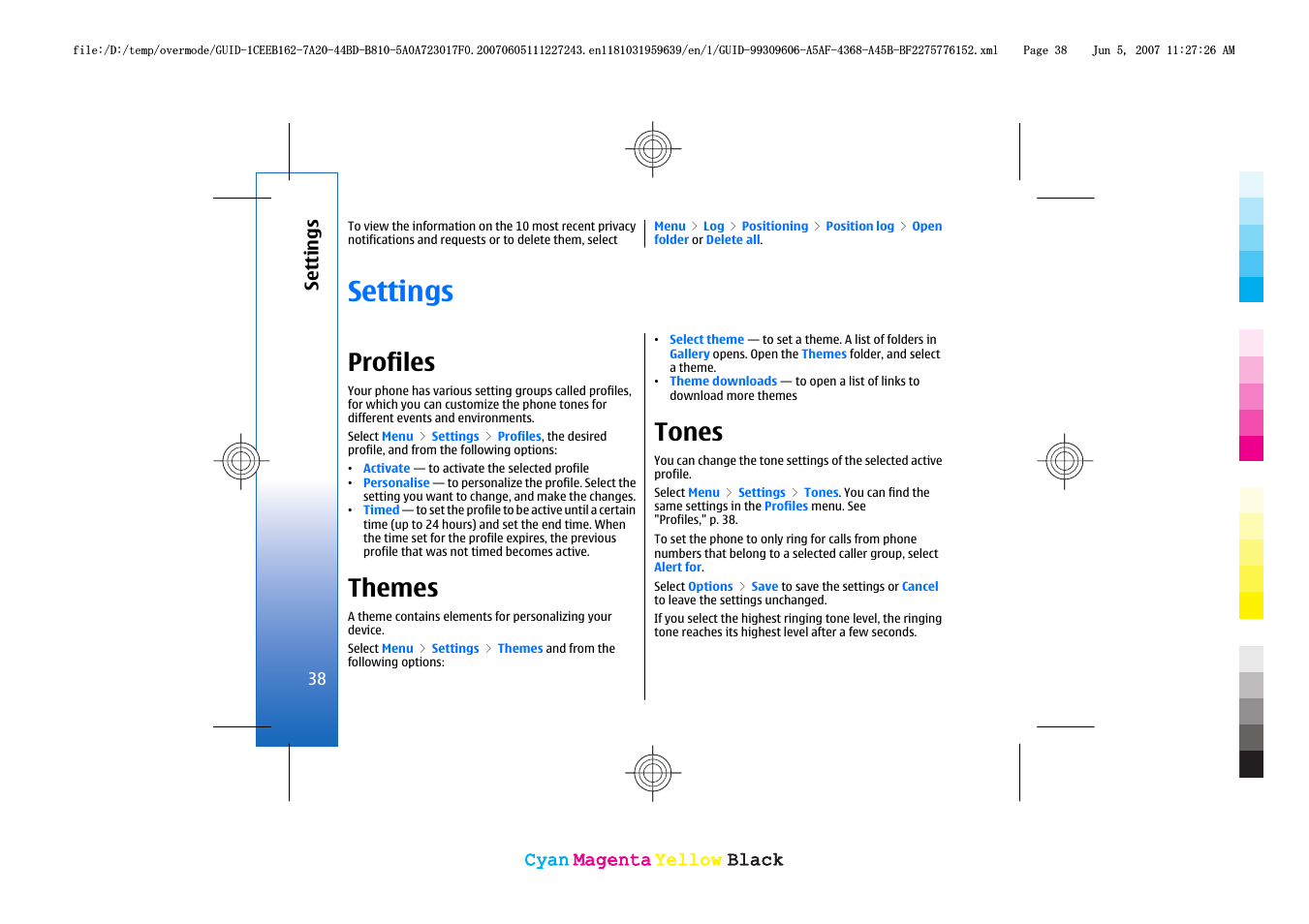 Settings, Profiles, Themes | Tones | Nokia 3109 User Manual | Page 40 / 86