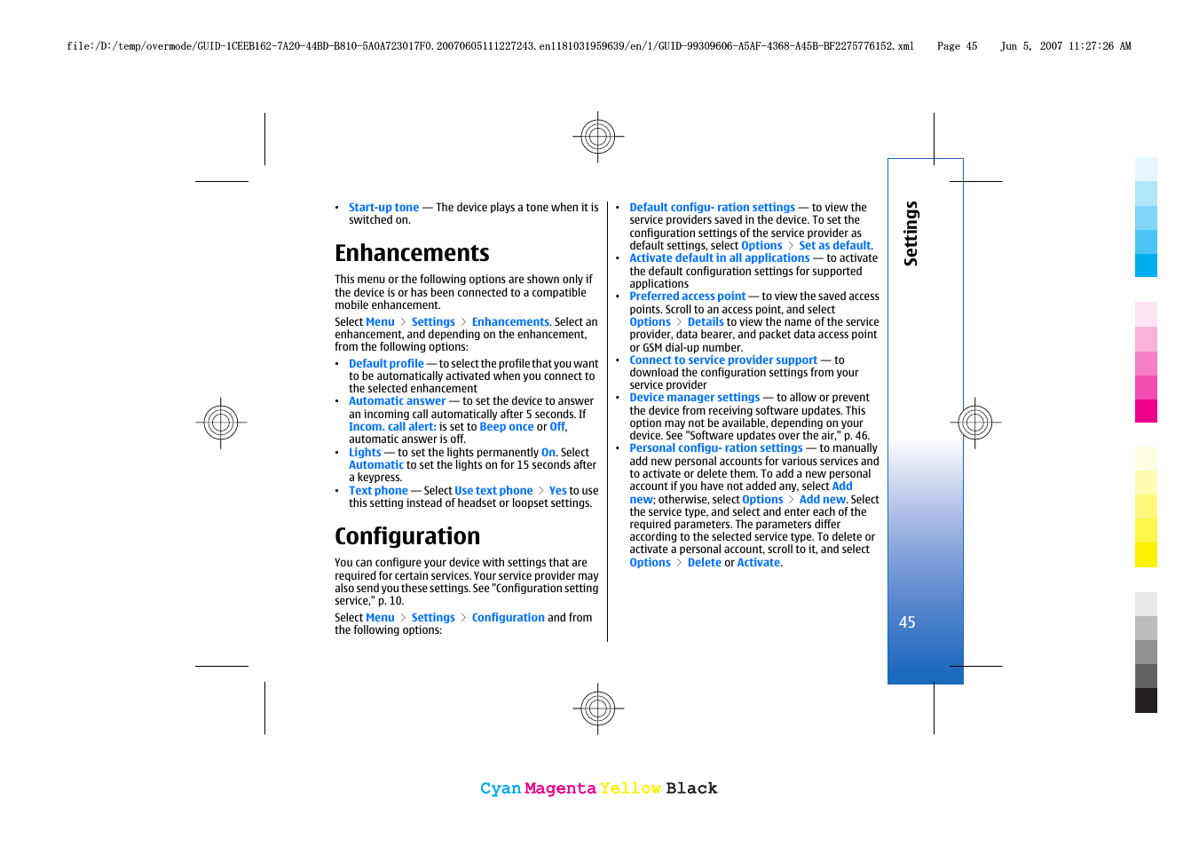 Enhancements, Configuration, See "configuration," p. 45. see | R the operator. see, Configuration," p. 45, See "configuration," p. 45 | Nokia 3109 User Manual | Page 47 / 86