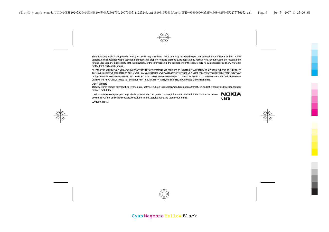 Cyan, Cyan magenta magenta yellow yellow black black | Nokia 3109 User Manual | Page 5 / 86