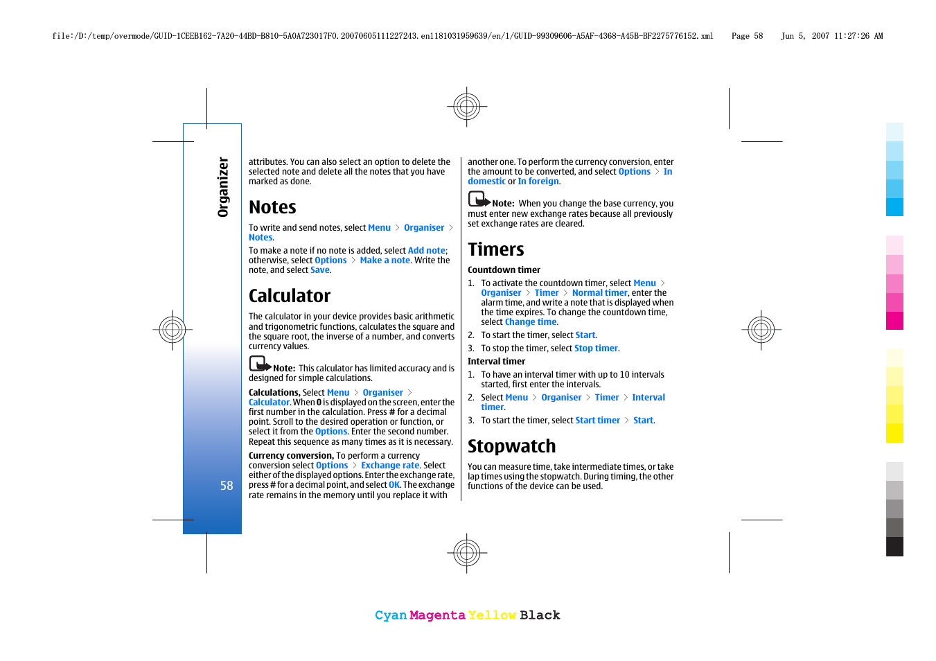 Notes, Calculator, Timers | Stopwatch | Nokia 3109 User Manual | Page 60 / 86