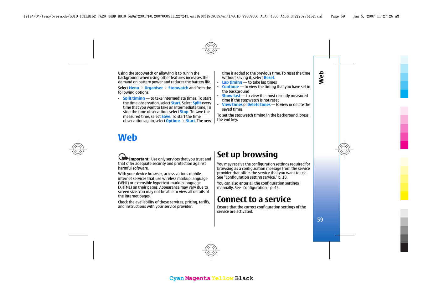 Set up browsing, Connect to a service | Nokia 3109 User Manual | Page 61 / 86