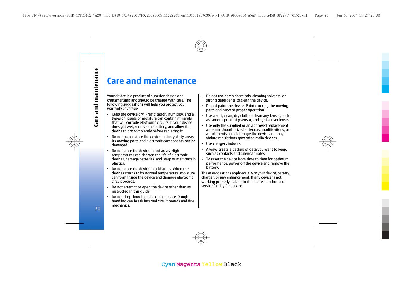 Care and maintenance | Nokia 3109 User Manual | Page 72 / 86