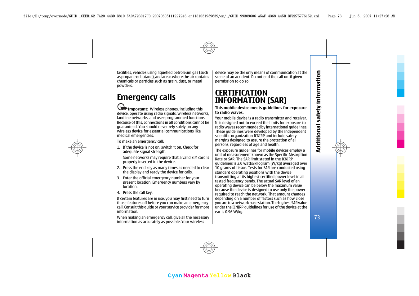 Emergency calls, Certification information (sar) | Nokia 3109 User Manual | Page 75 / 86