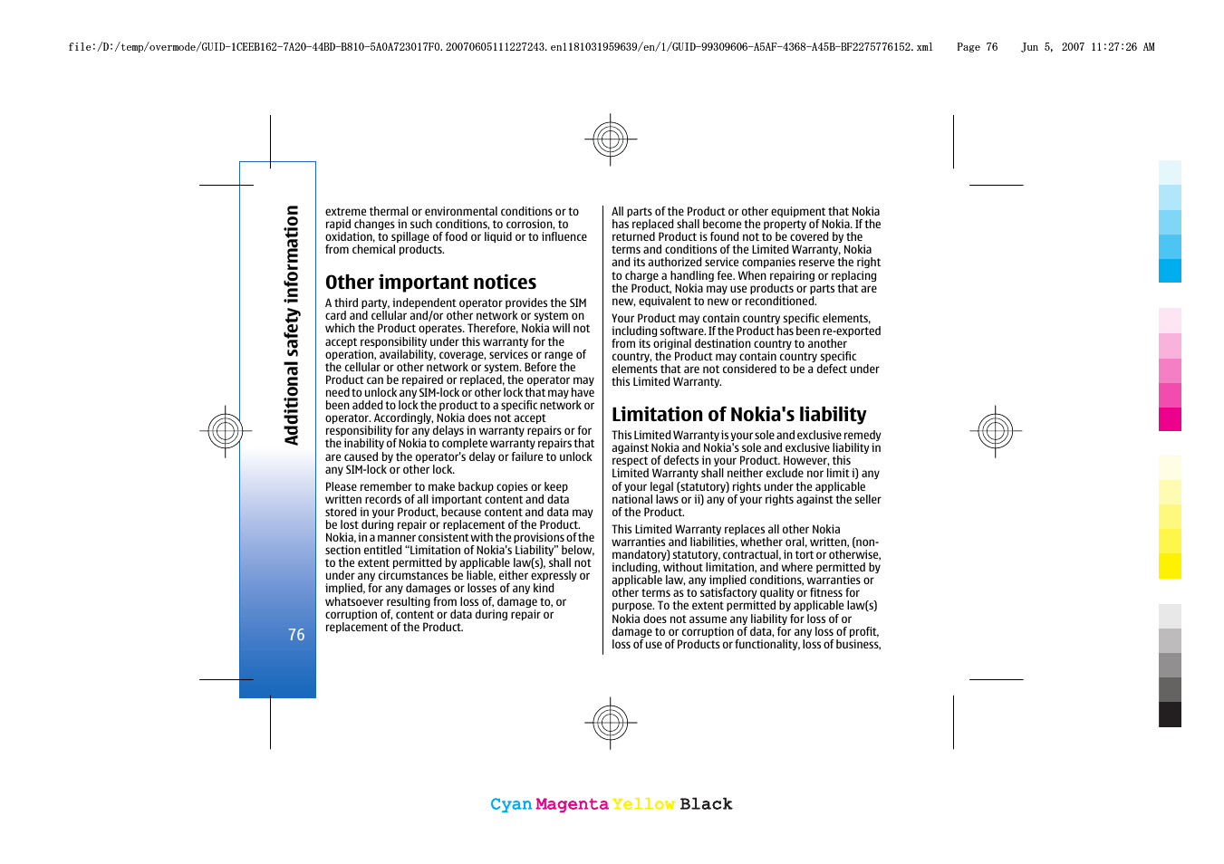 Other important notices, Limitation of nokia's liability | Nokia 3109 User Manual | Page 78 / 86