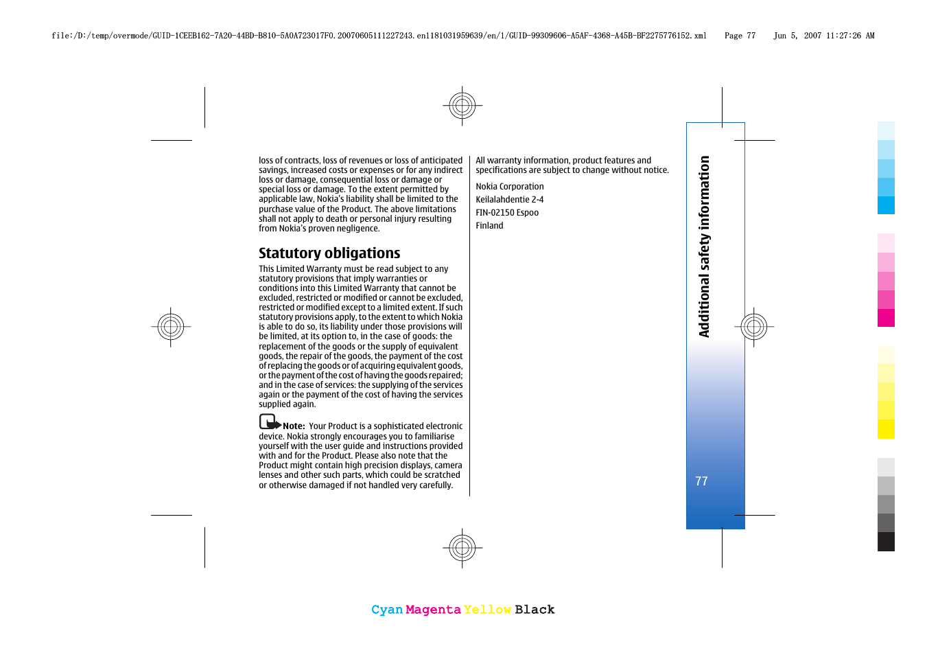 Statutory obligations | Nokia 3109 User Manual | Page 79 / 86