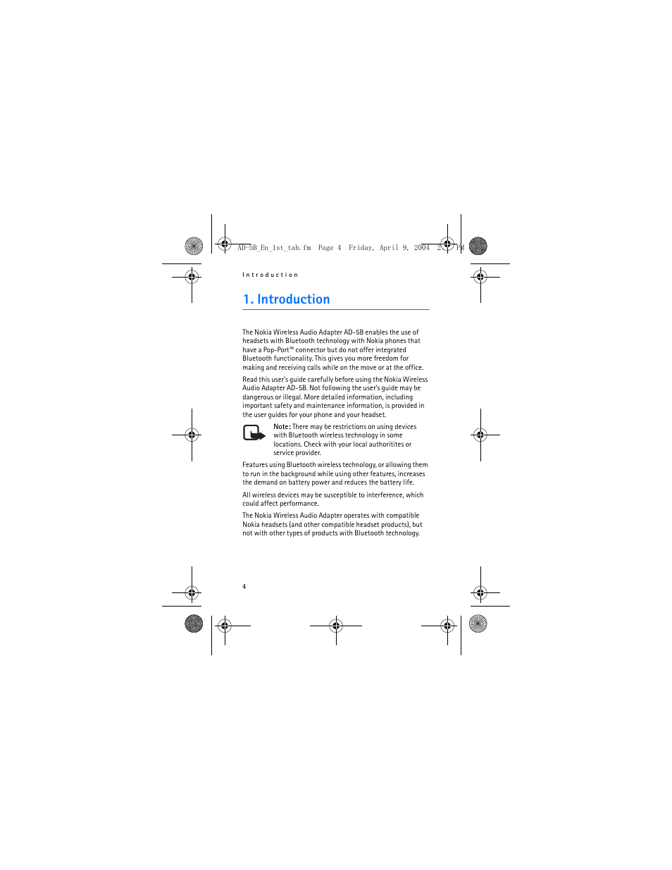 Introduction | Nokia AD-5B User Manual | Page 4 / 16