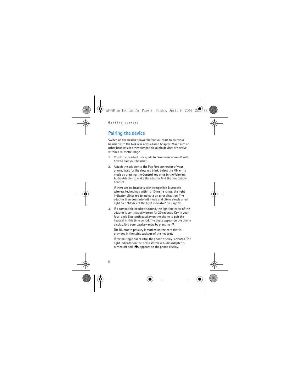 Pairing the device | Nokia AD-5B User Manual | Page 8 / 16