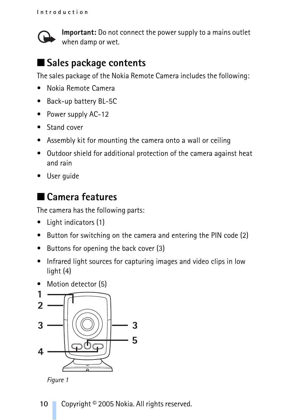 Sales package contents, Camera features | Nokia Remote Camera User Manual | Page 10 / 62