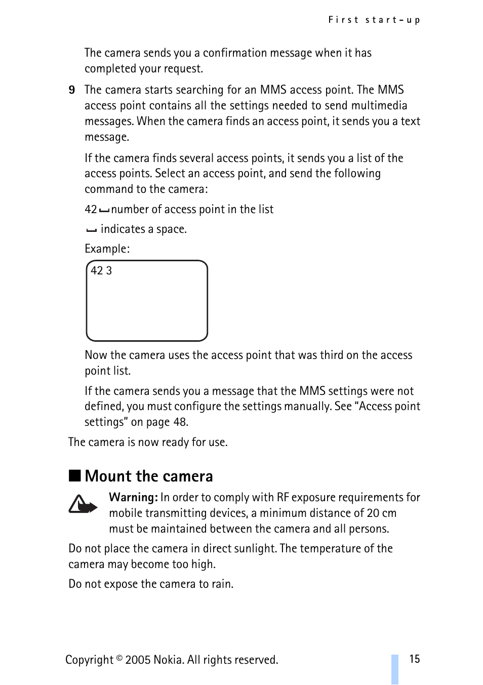 Mount the camera | Nokia Remote Camera User Manual | Page 15 / 62