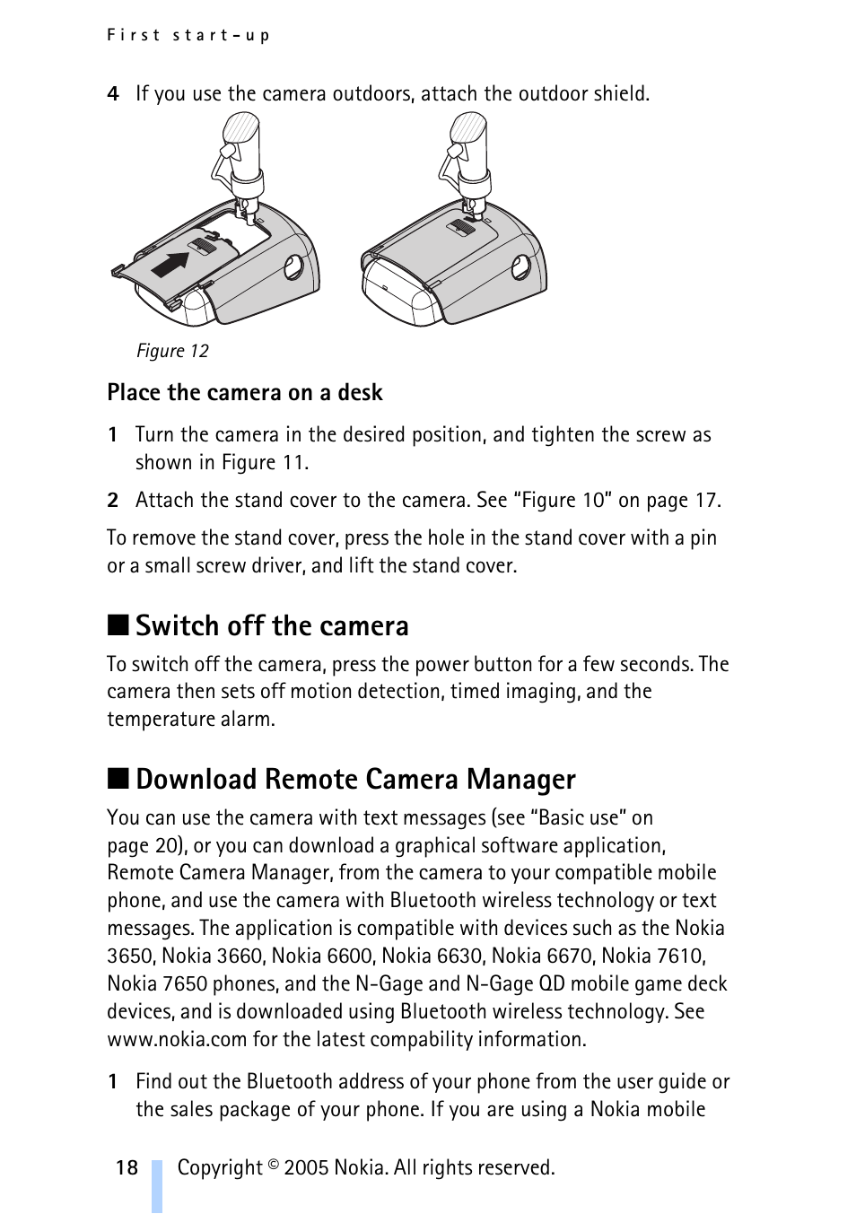 Place the camera on a desk, Switch off the camera, Download remote camera manager | Nokia Remote Camera User Manual | Page 18 / 62