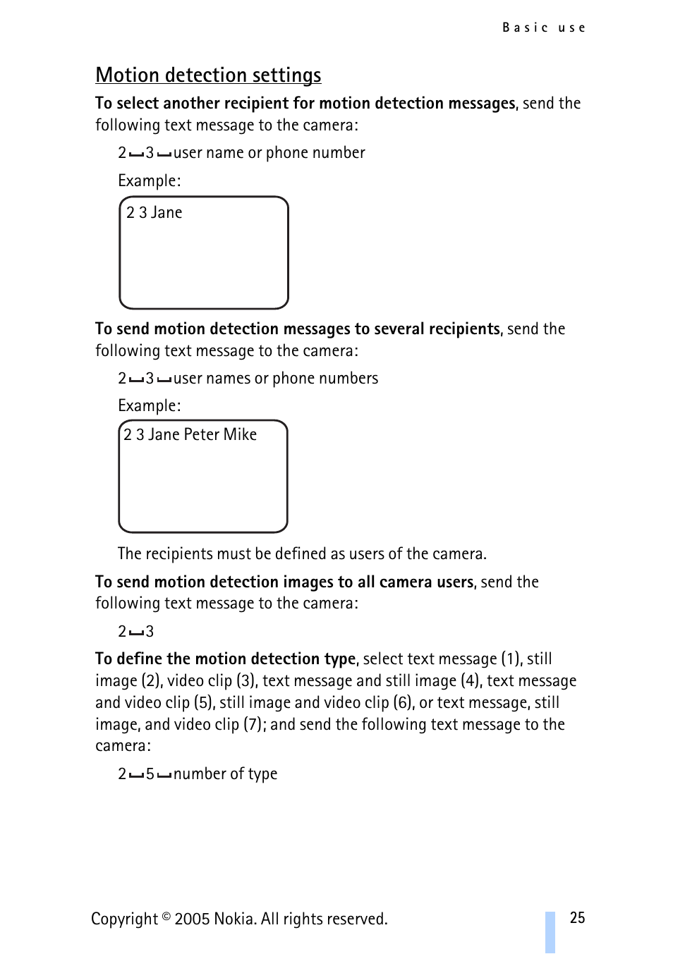 Motion detection settings | Nokia Remote Camera User Manual | Page 25 / 62