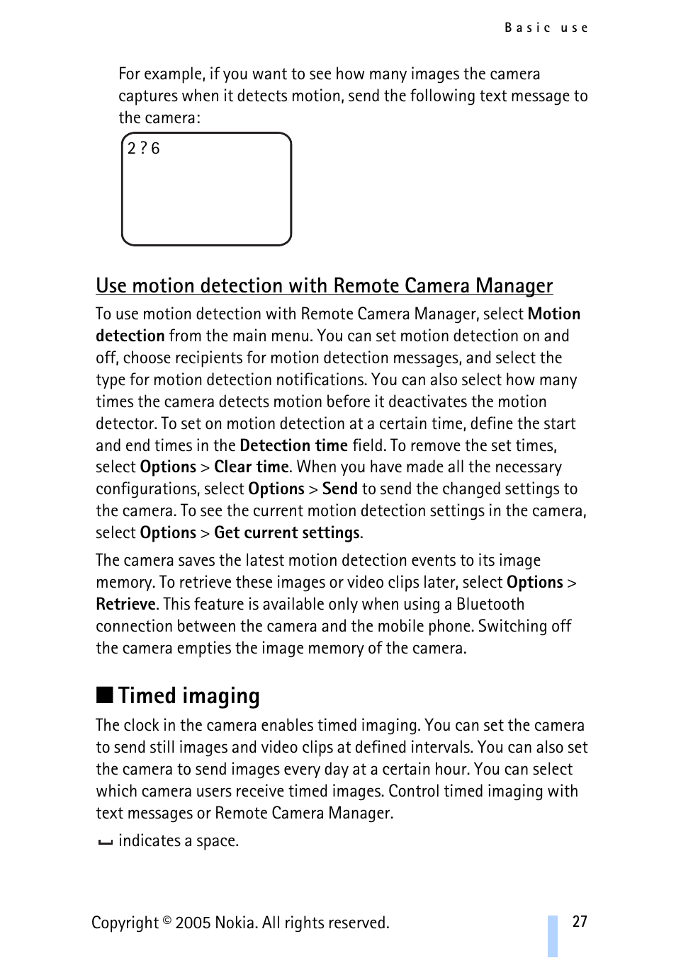 Use motion detection with remote camera manager, Timed imaging | Nokia Remote Camera User Manual | Page 27 / 62