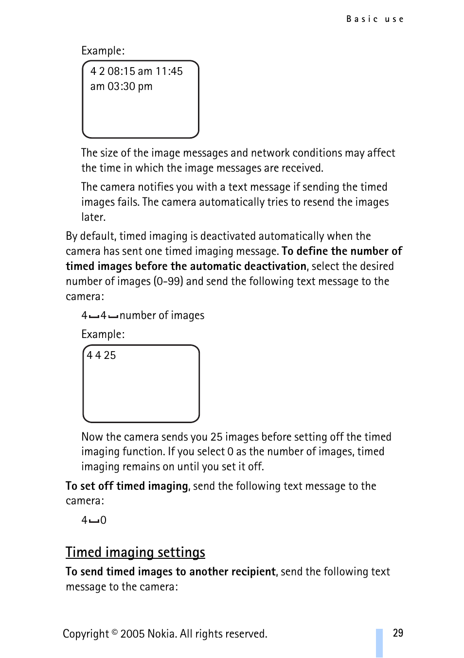 Timed imaging settings | Nokia Remote Camera User Manual | Page 29 / 62