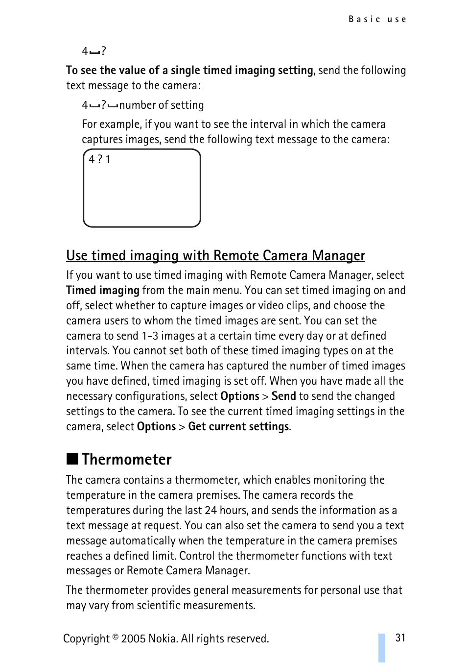 Use timed imaging with remote camera manager, Thermometer | Nokia Remote Camera User Manual | Page 31 / 62