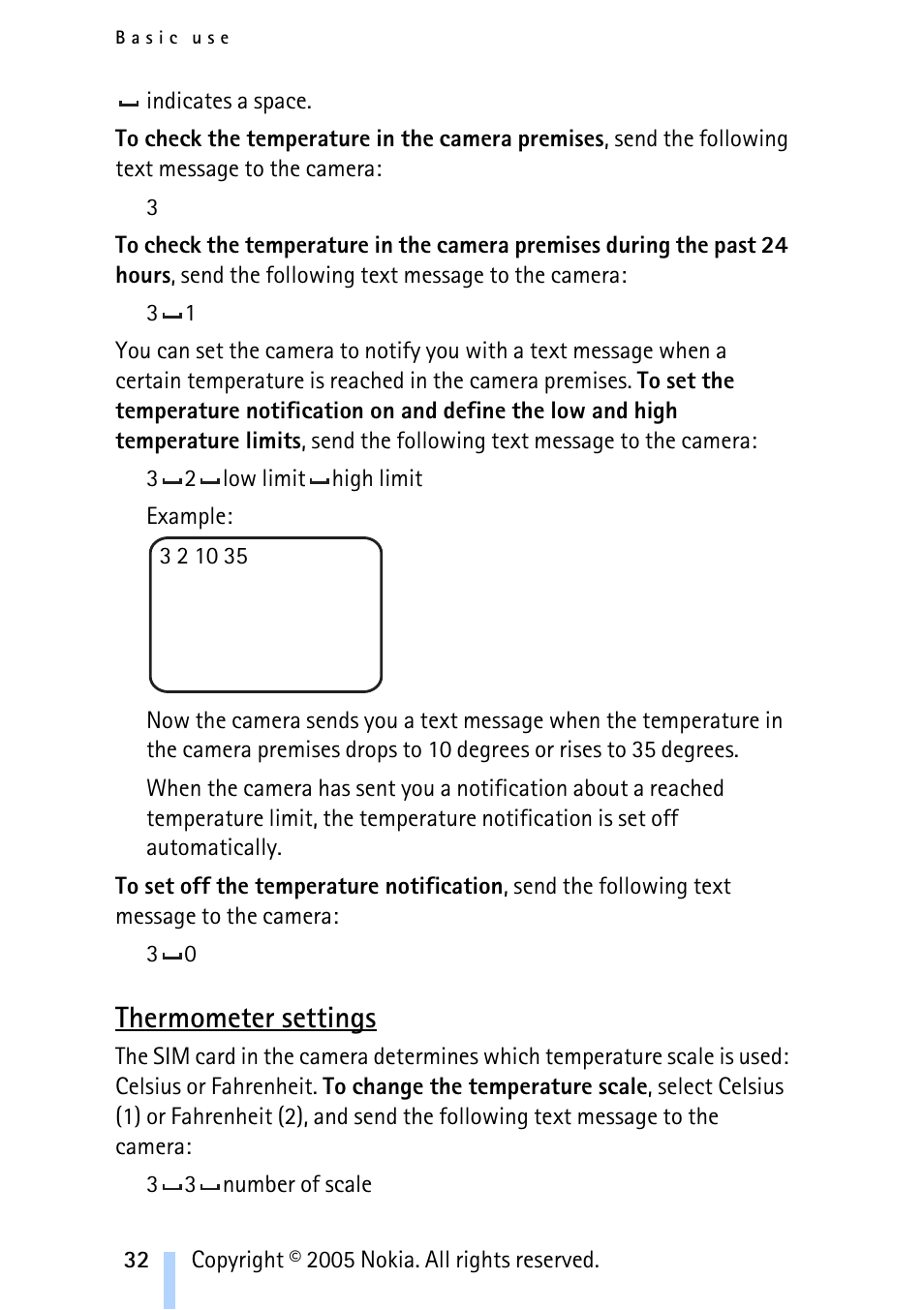 Thermometer settings | Nokia Remote Camera User Manual | Page 32 / 62