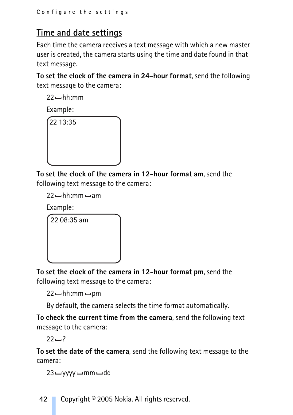 Time and date settings | Nokia Remote Camera User Manual | Page 42 / 62