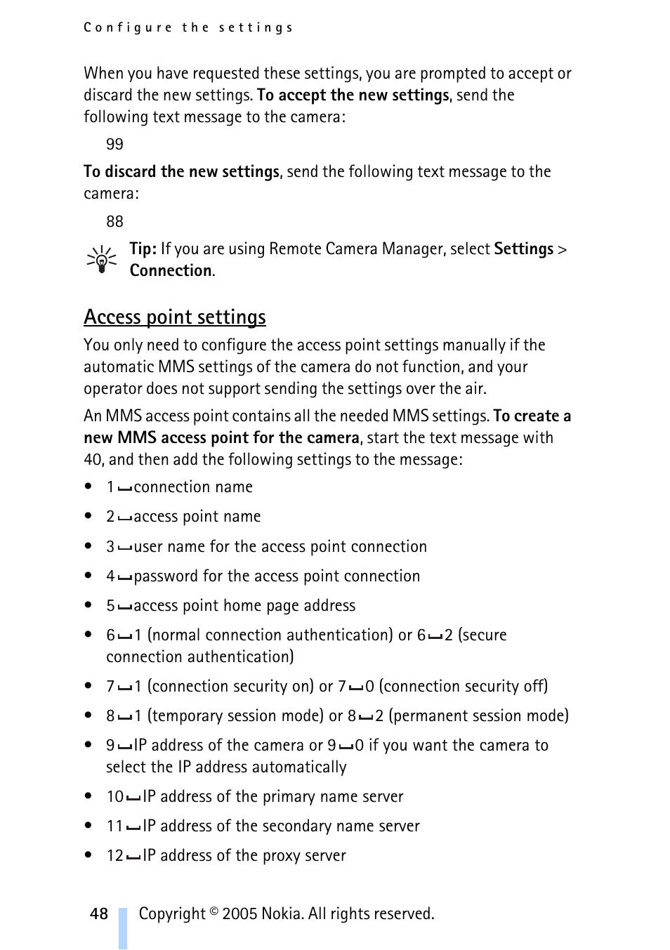 Access point settings | Nokia Remote Camera User Manual | Page 48 / 62