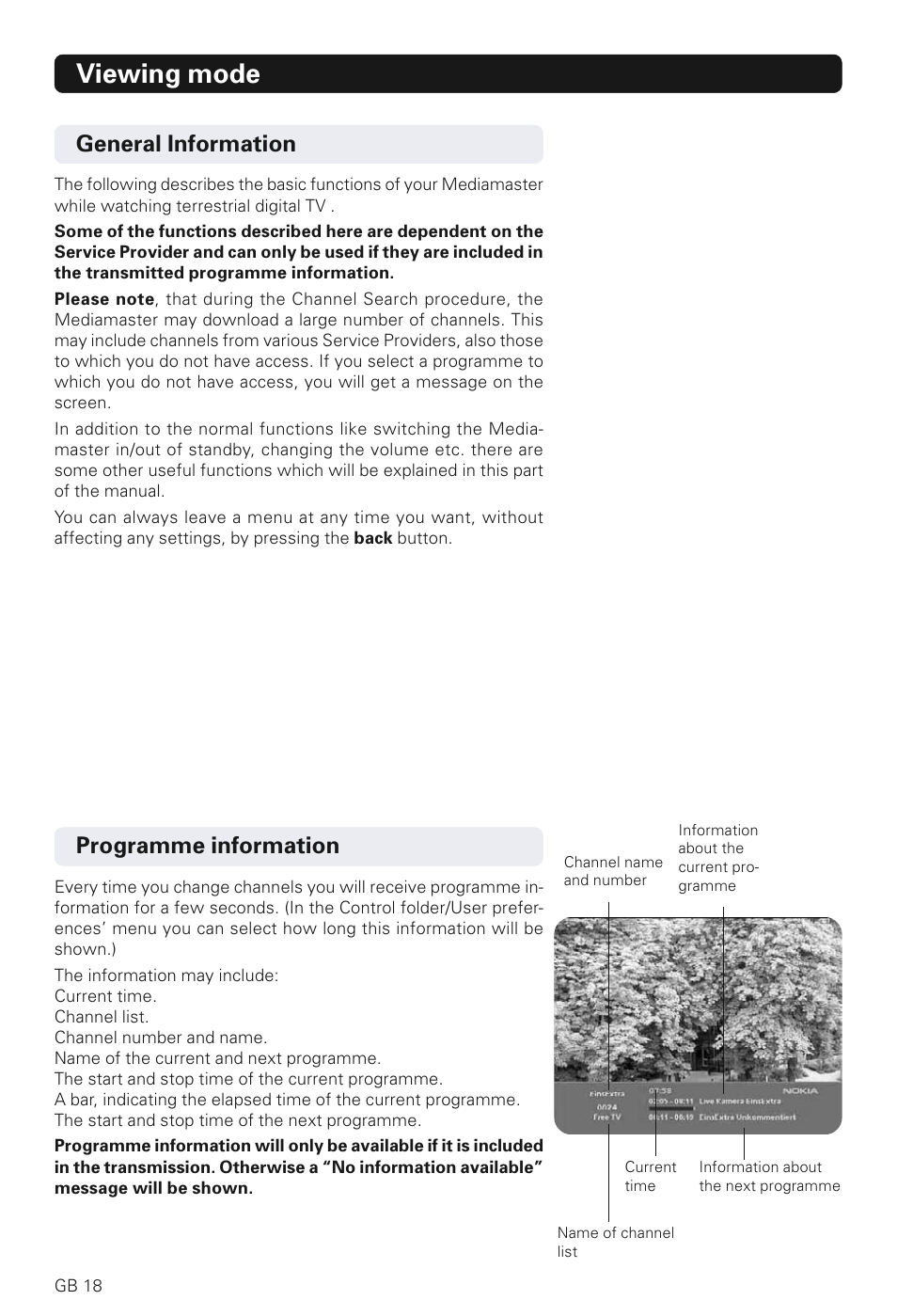 Viewing mode, Programme information, General information | Nokia 230 T User Manual | Page 18 / 36