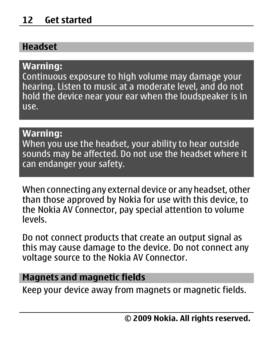 Headset, Magnets and magnetic fields, Magnets and magnetic | Fields | Nokia 2690 User Manual | Page 12 / 90