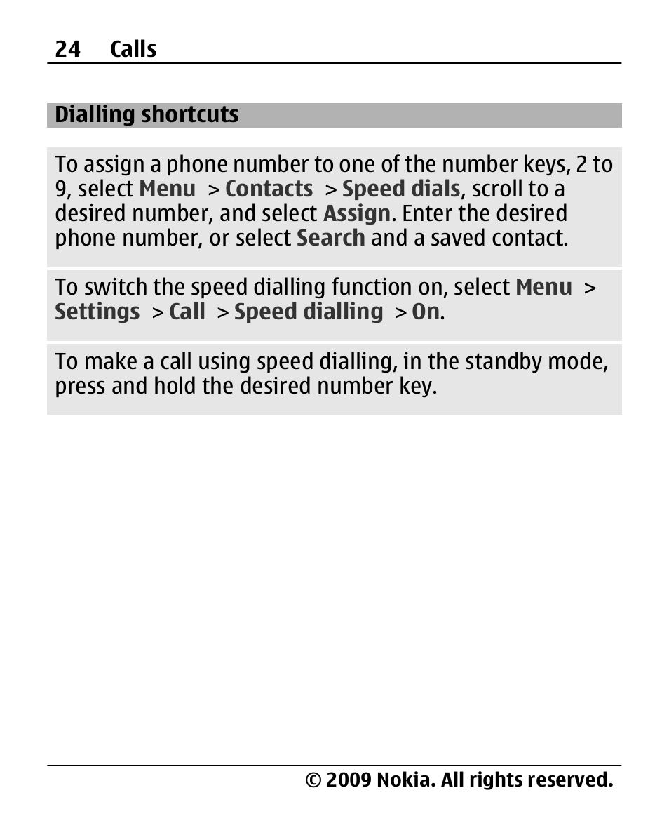 Dialling shortcuts | Nokia 2690 User Manual | Page 24 / 90