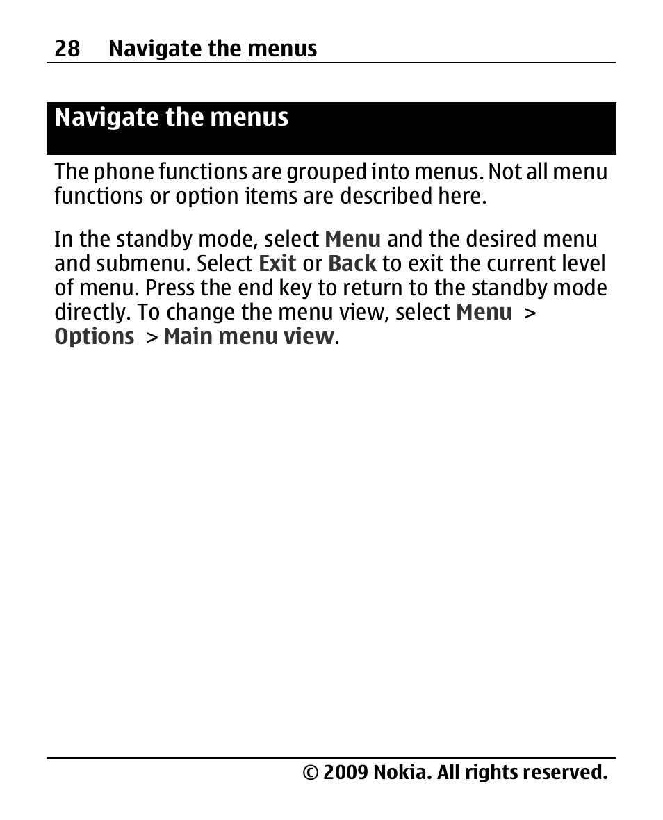 Navigate the menus, Navigate the, Menus | Nokia 2690 User Manual | Page 28 / 90