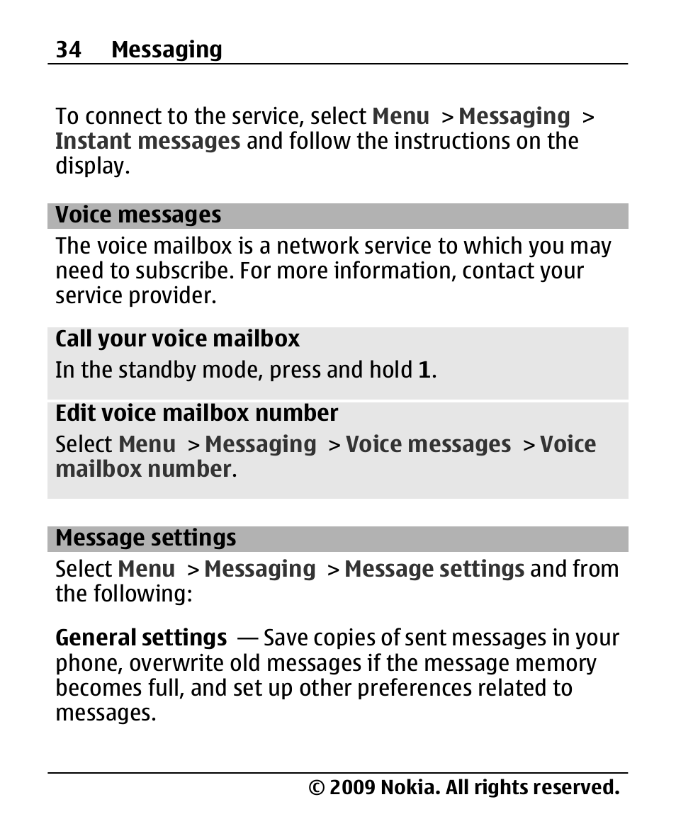 Voice messages, Message settings | Nokia 2690 User Manual | Page 34 / 90