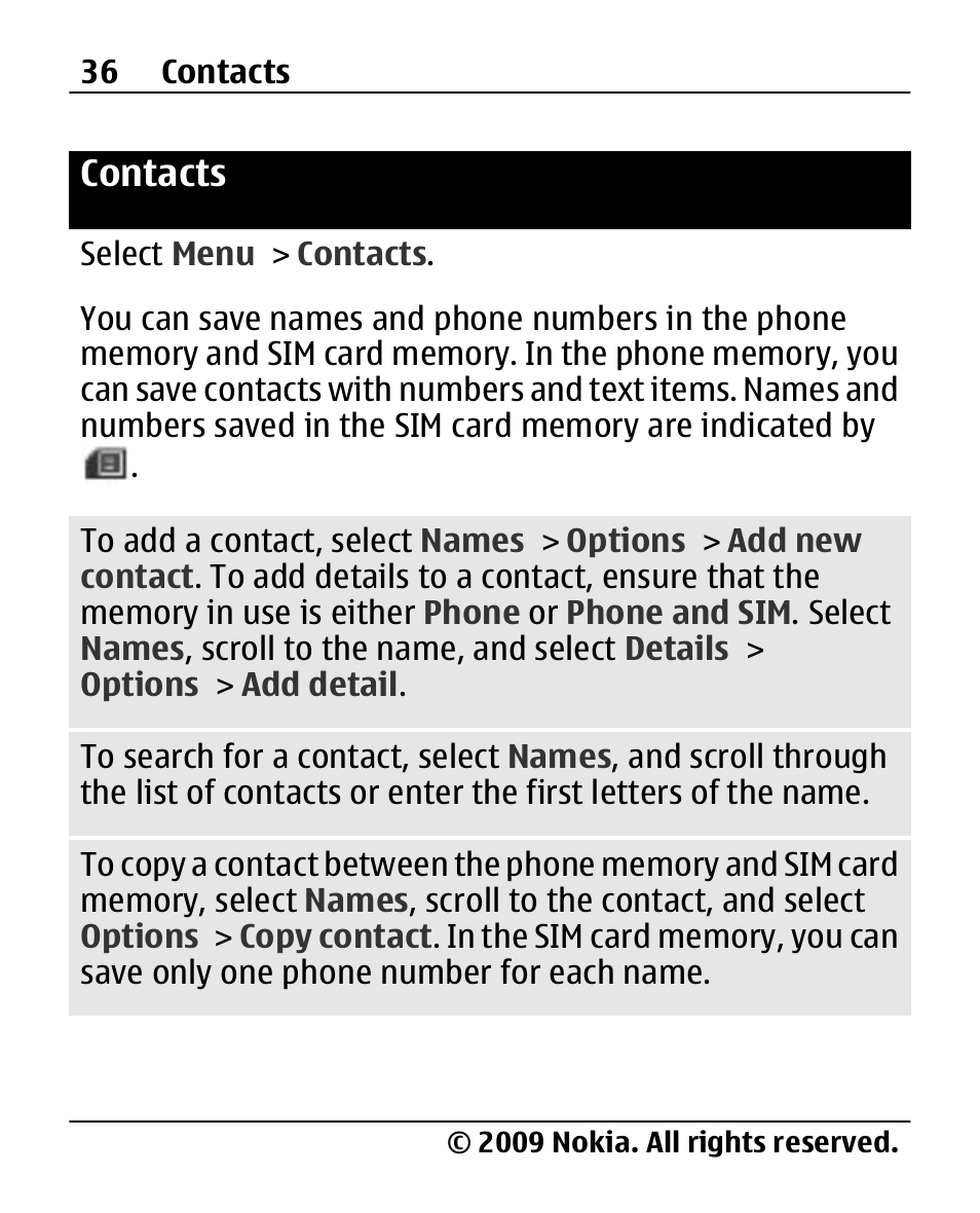 Contacts | Nokia 2690 User Manual | Page 36 / 90