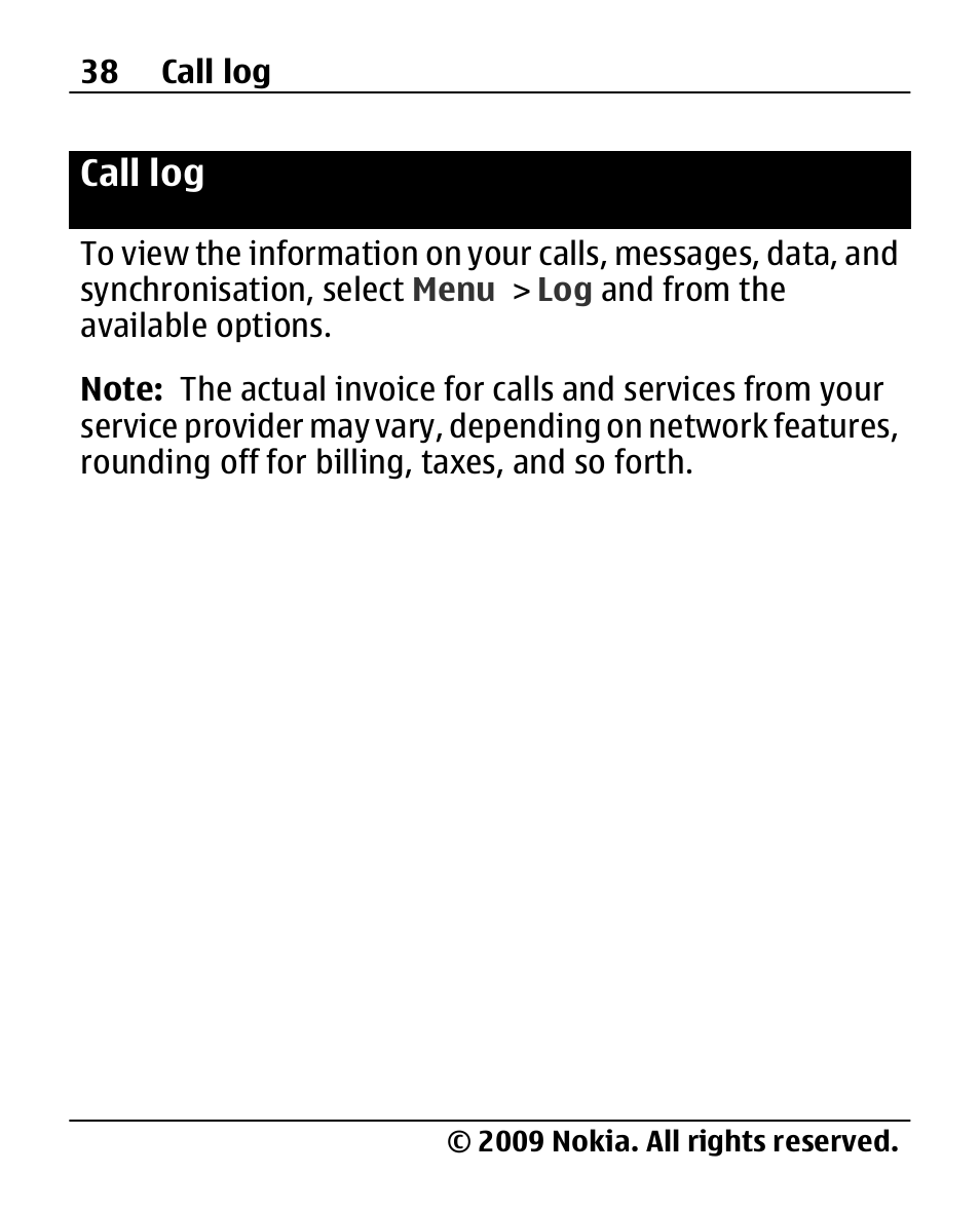 Call log | Nokia 2690 User Manual | Page 38 / 90
