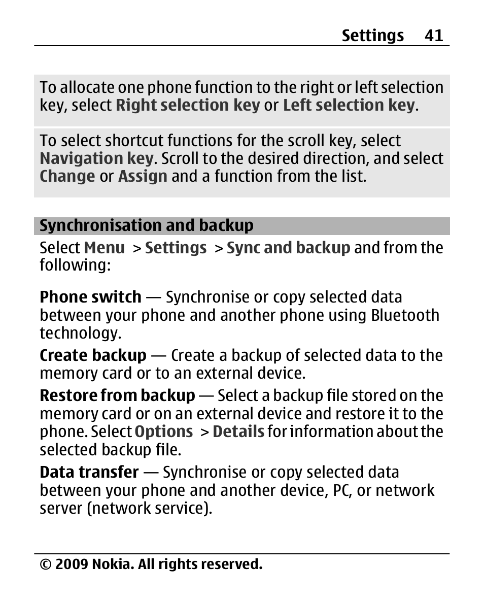 Synchronisation and backup, Synchronisation and, Backup | Nokia 2690 User Manual | Page 41 / 90