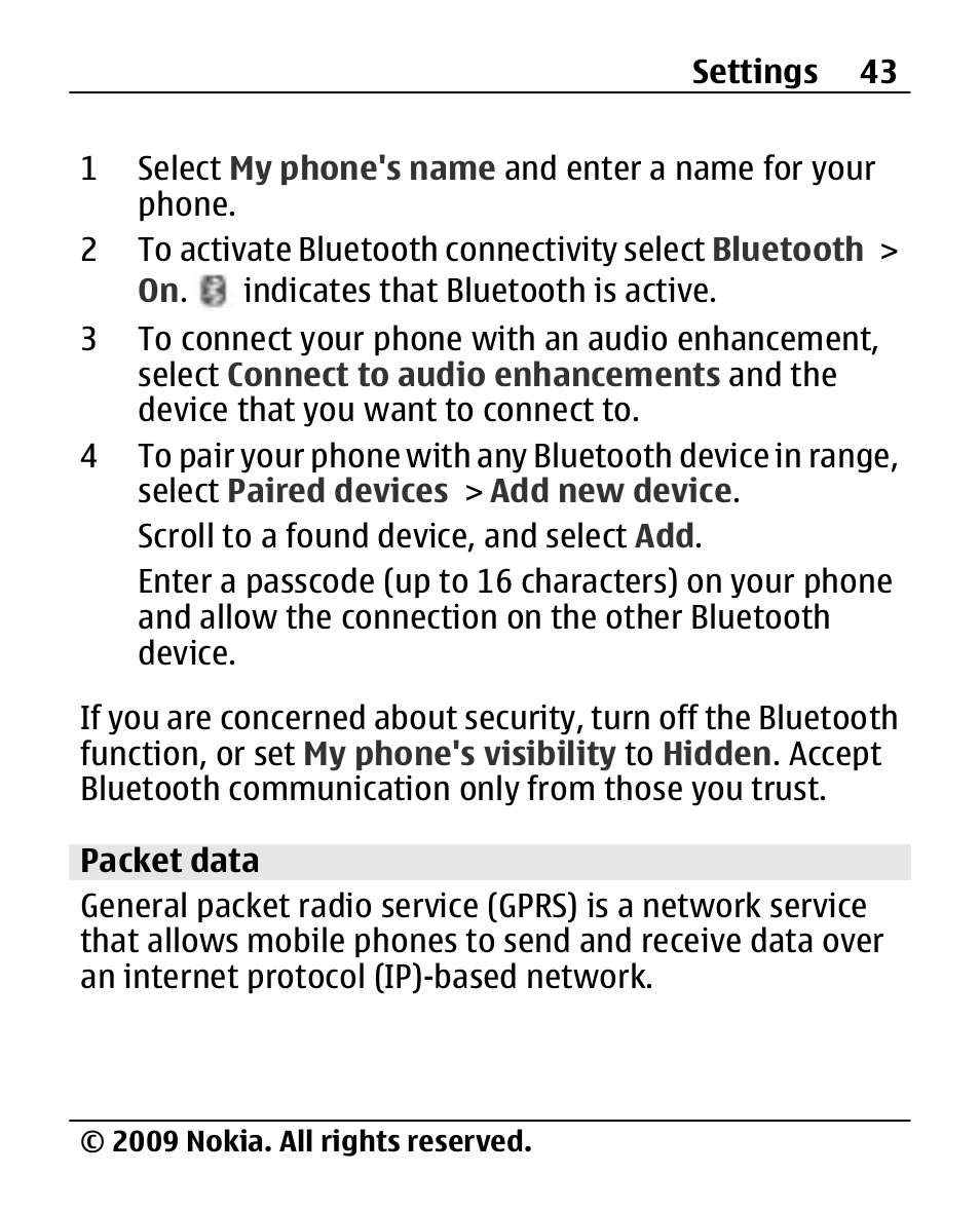 Packet data | Nokia 2690 User Manual | Page 43 / 90