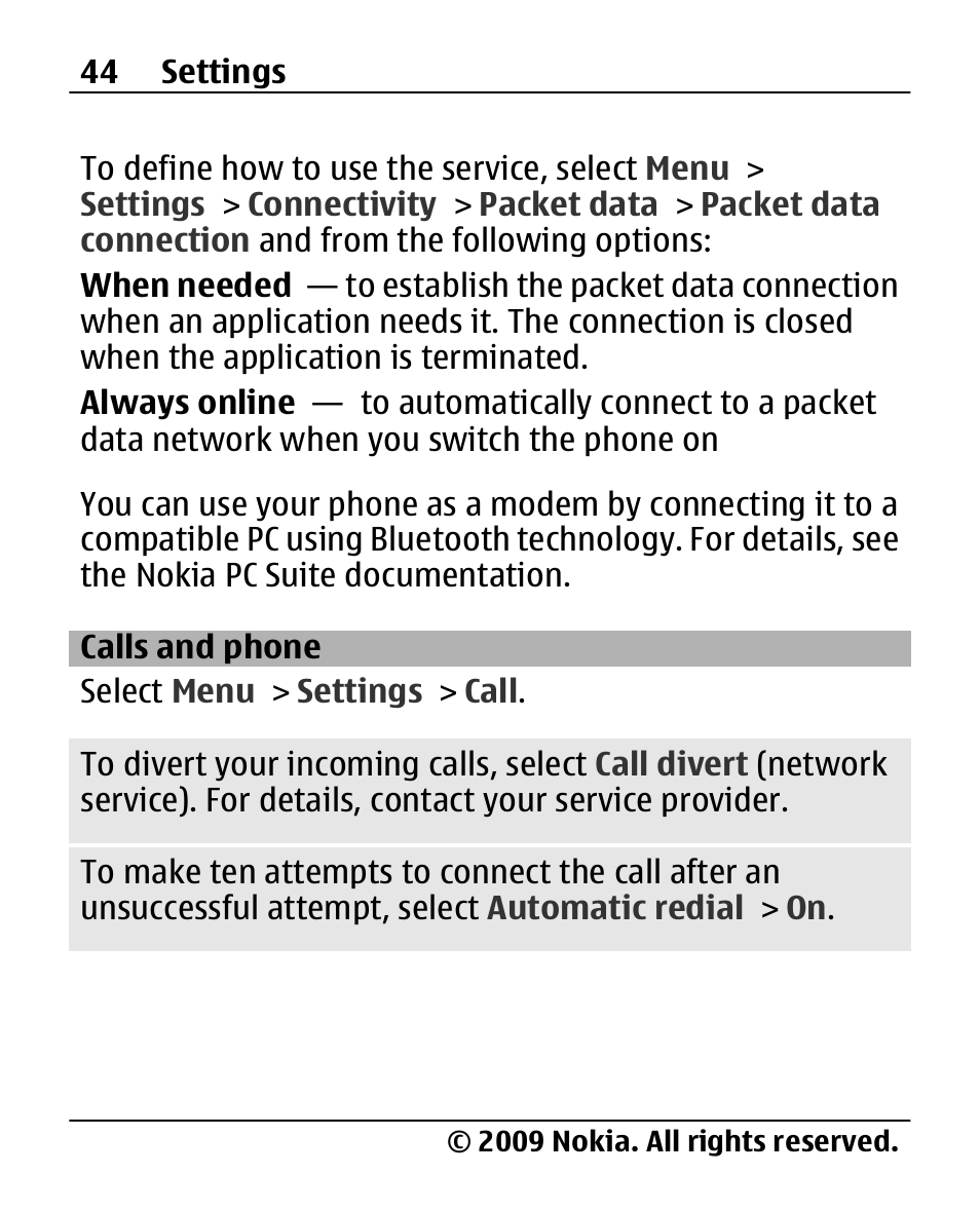 Calls and phone | Nokia 2690 User Manual | Page 44 / 90