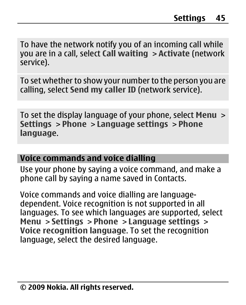 Voice commands and voice dialling, Voice commands and, Voice dialling | Nokia 2690 User Manual | Page 45 / 90