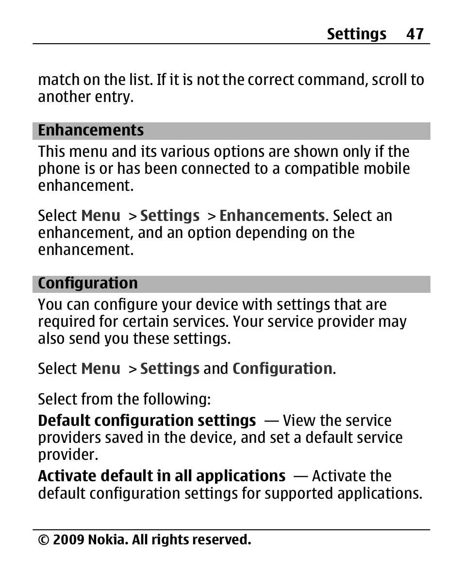 Enhancements, Configuration | Nokia 2690 User Manual | Page 47 / 90