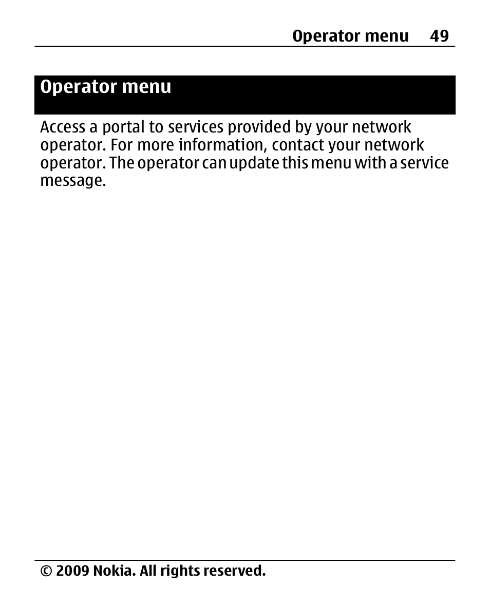 Operator menu | Nokia 2690 User Manual | Page 49 / 90