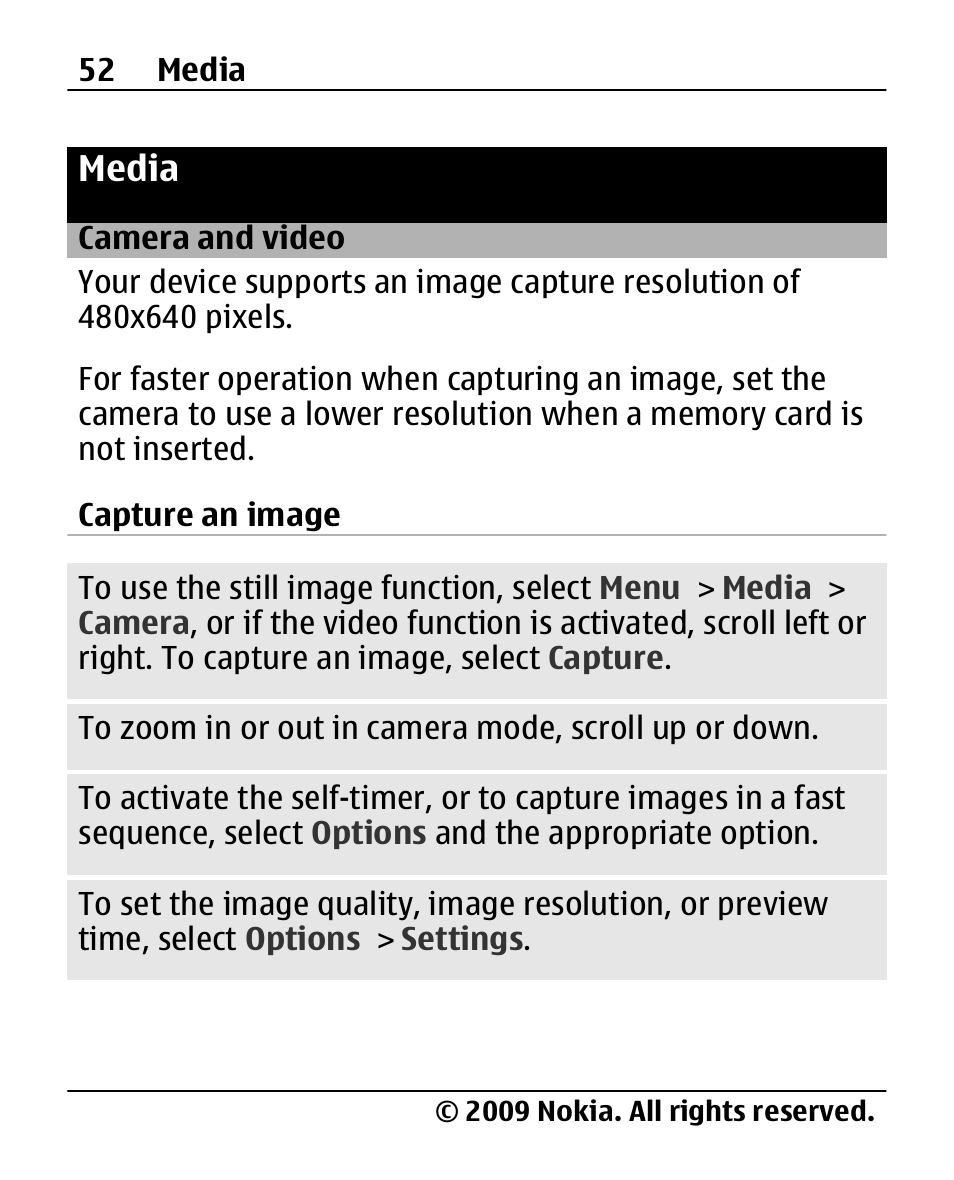 Media, Camera and video | Nokia 2690 User Manual | Page 52 / 90