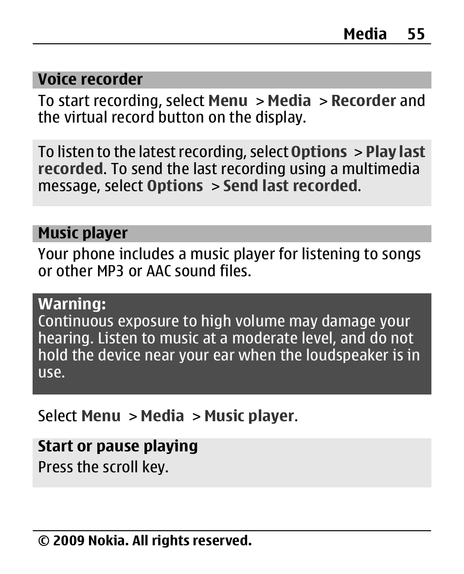 Voice recorder, Music player | Nokia 2690 User Manual | Page 55 / 90