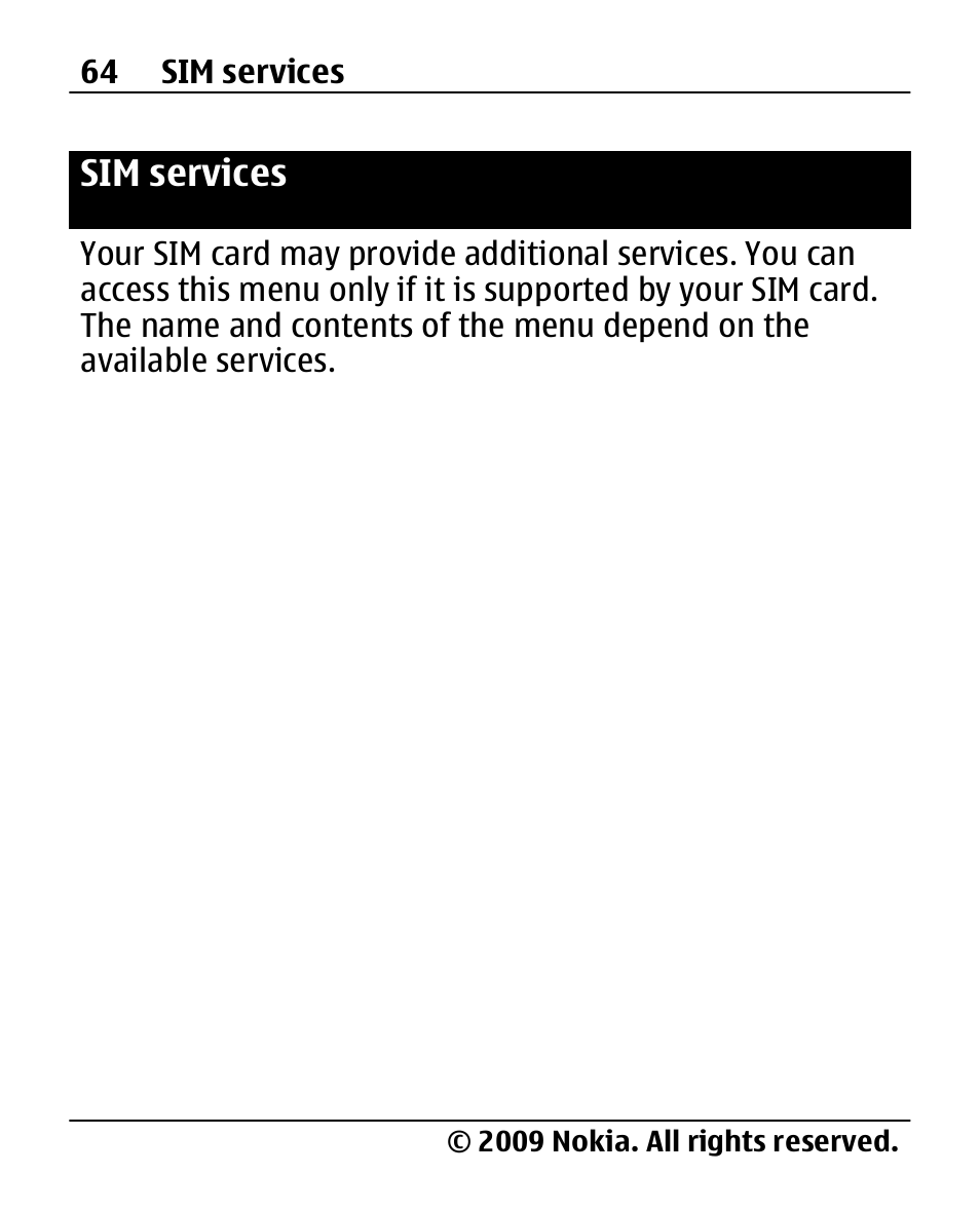 Sim services | Nokia 2690 User Manual | Page 64 / 90