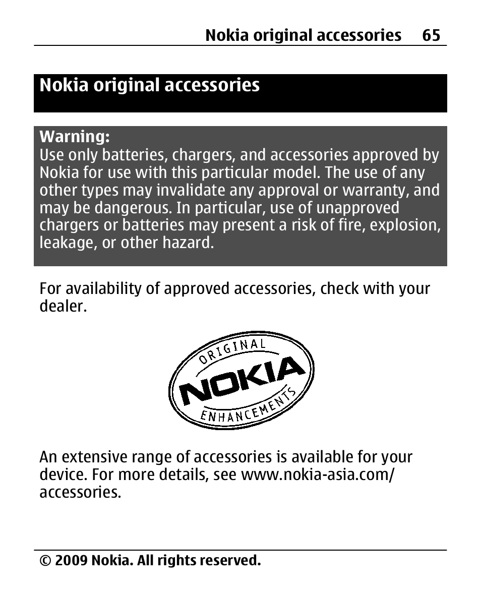 Nokia original accessories, Nokia original, Accessories | Nokia 2690 User Manual | Page 65 / 90