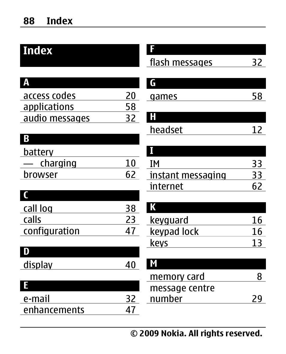 Index | Nokia 2690 User Manual | Page 88 / 90