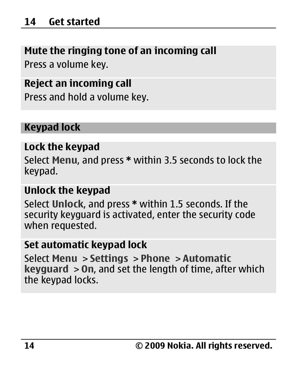 Keypad lock | Nokia 2720 User Manual | Page 14 / 78