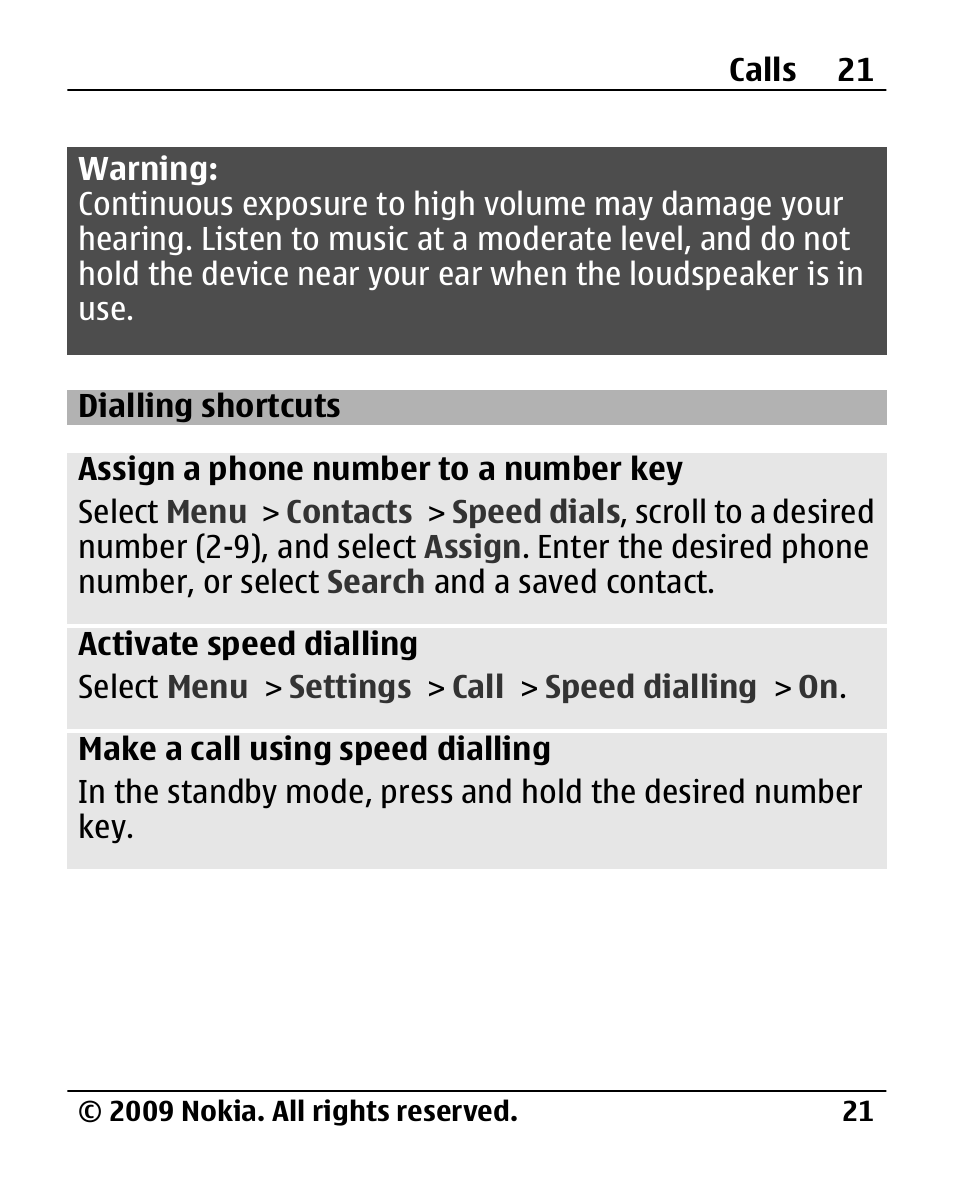 Dialling shortcuts | Nokia 2720 User Manual | Page 21 / 78